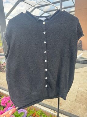 Black Button-Back Knit Sweater Vest